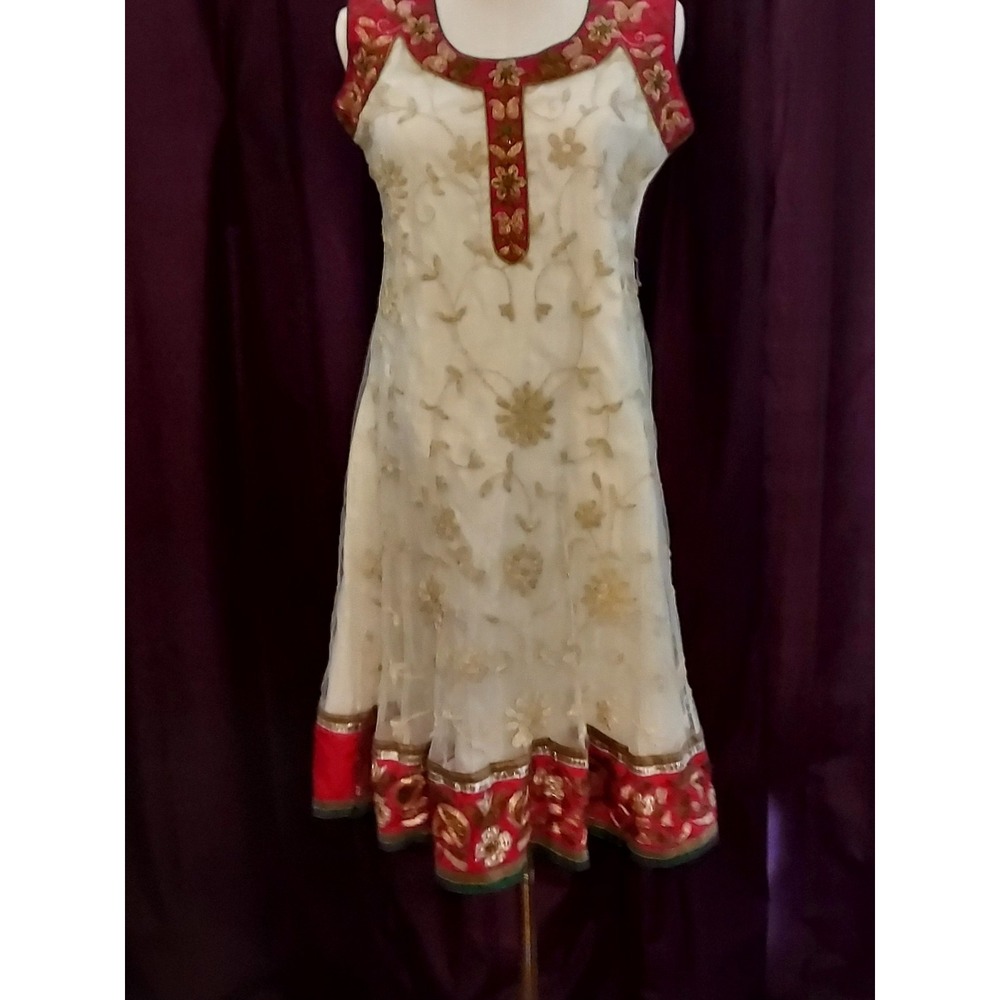 Elegant Anarkali Red and Gold Embroidered Dress See description for measurements